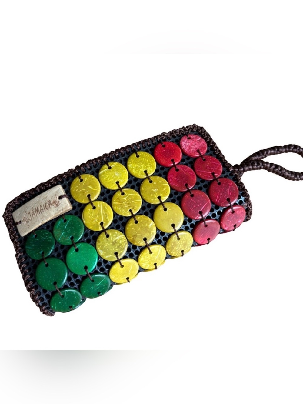 Colorful Beaded Wristlet handcrafted from coconut shells JAMAICA inscribed